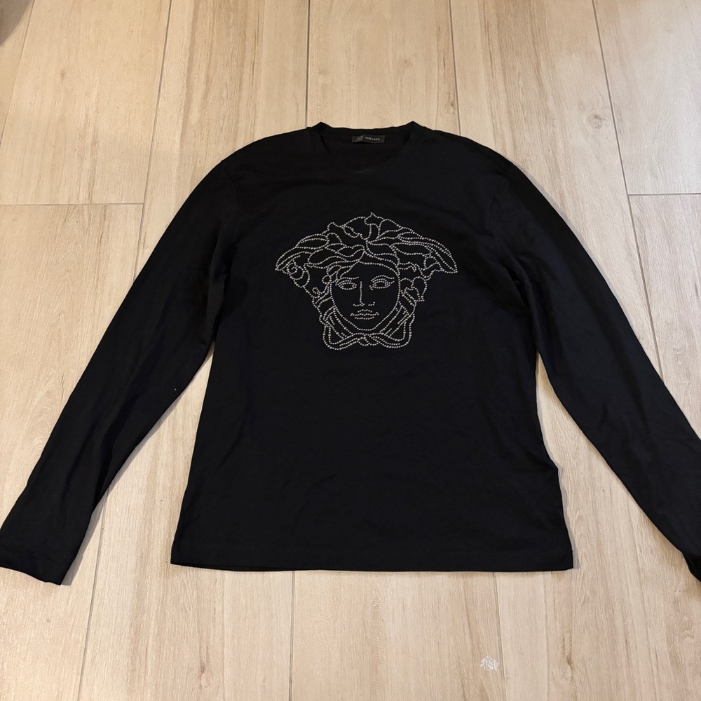 Versace embellished long sleeve black sleeve top
